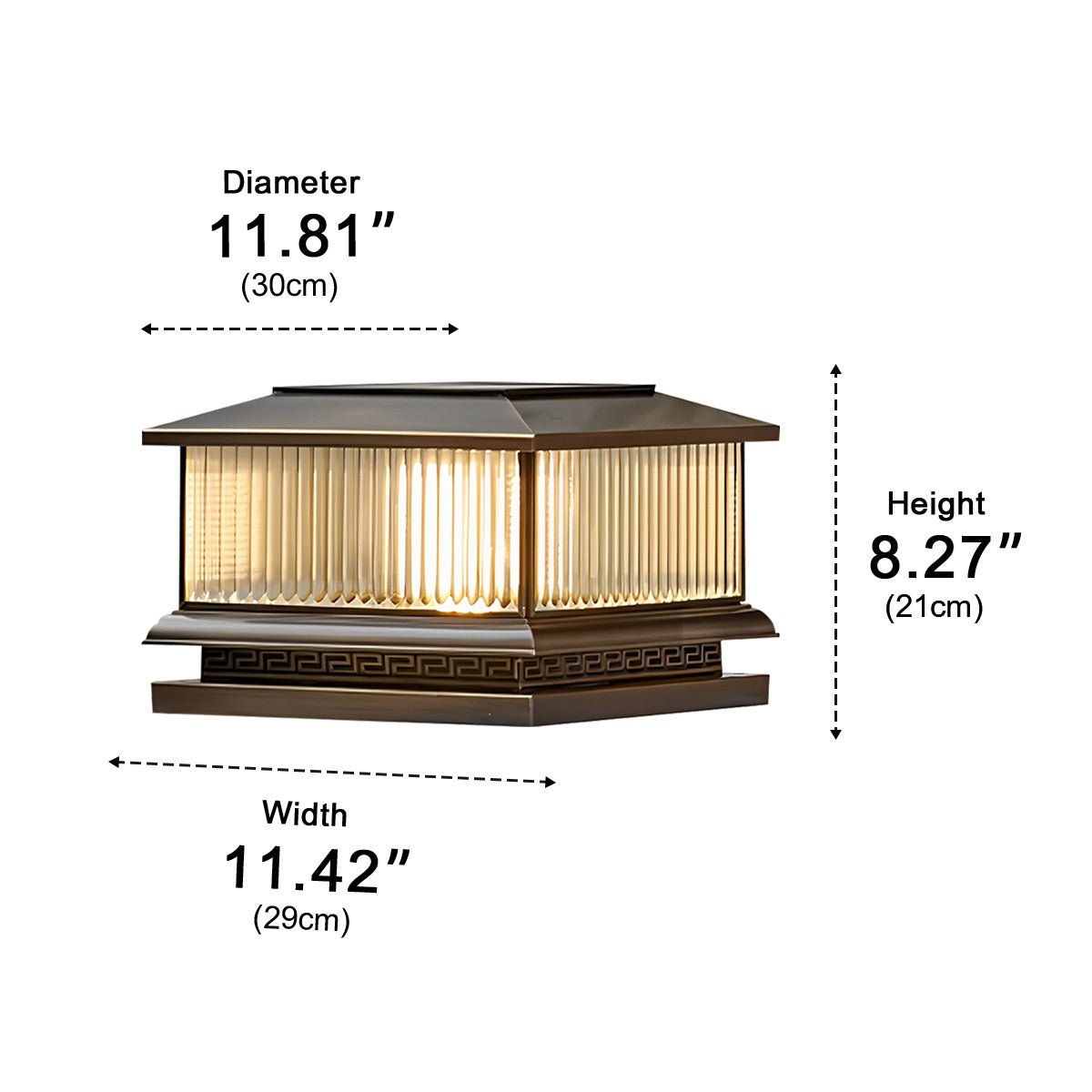Waterproof Vintage Copper Tower Striped Glass LED Outdoor Post Lights