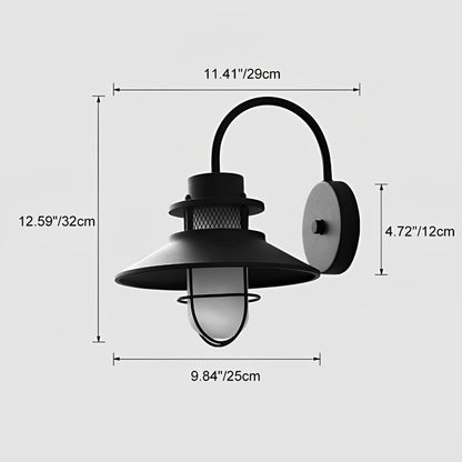 Sconce Vintage Industrial Wall Light - Black Iron and Glass Solar or Hardwired Lantern in Warm or Cool White for Porch, Patio and Hallway