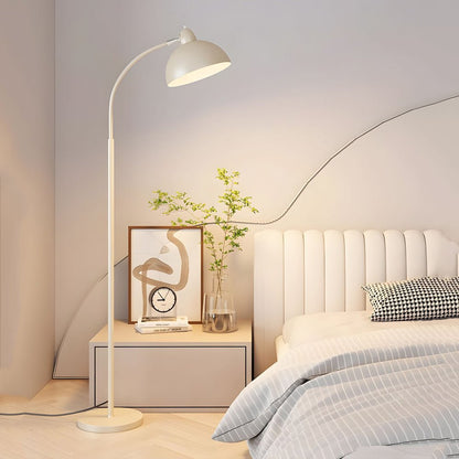 White Task Chrome Arc Floor Lamp with Dome Shade
