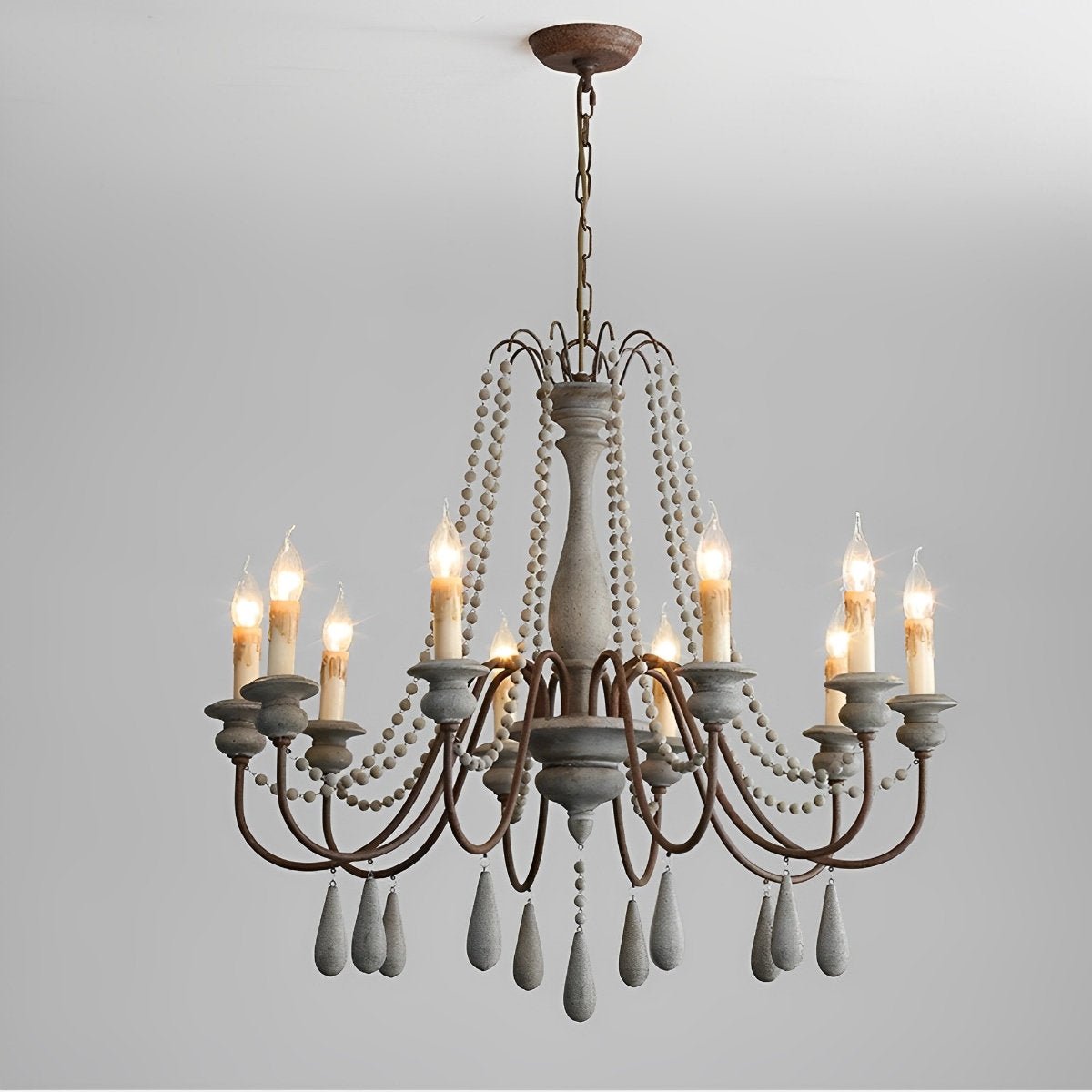 Wood Vintage Rustic Candle Chandelier Light