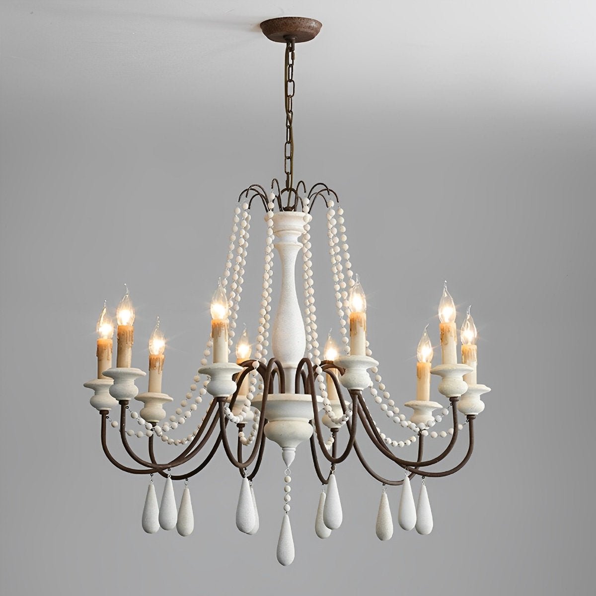 Wood Vintage Rustic Candle Chandelier Light