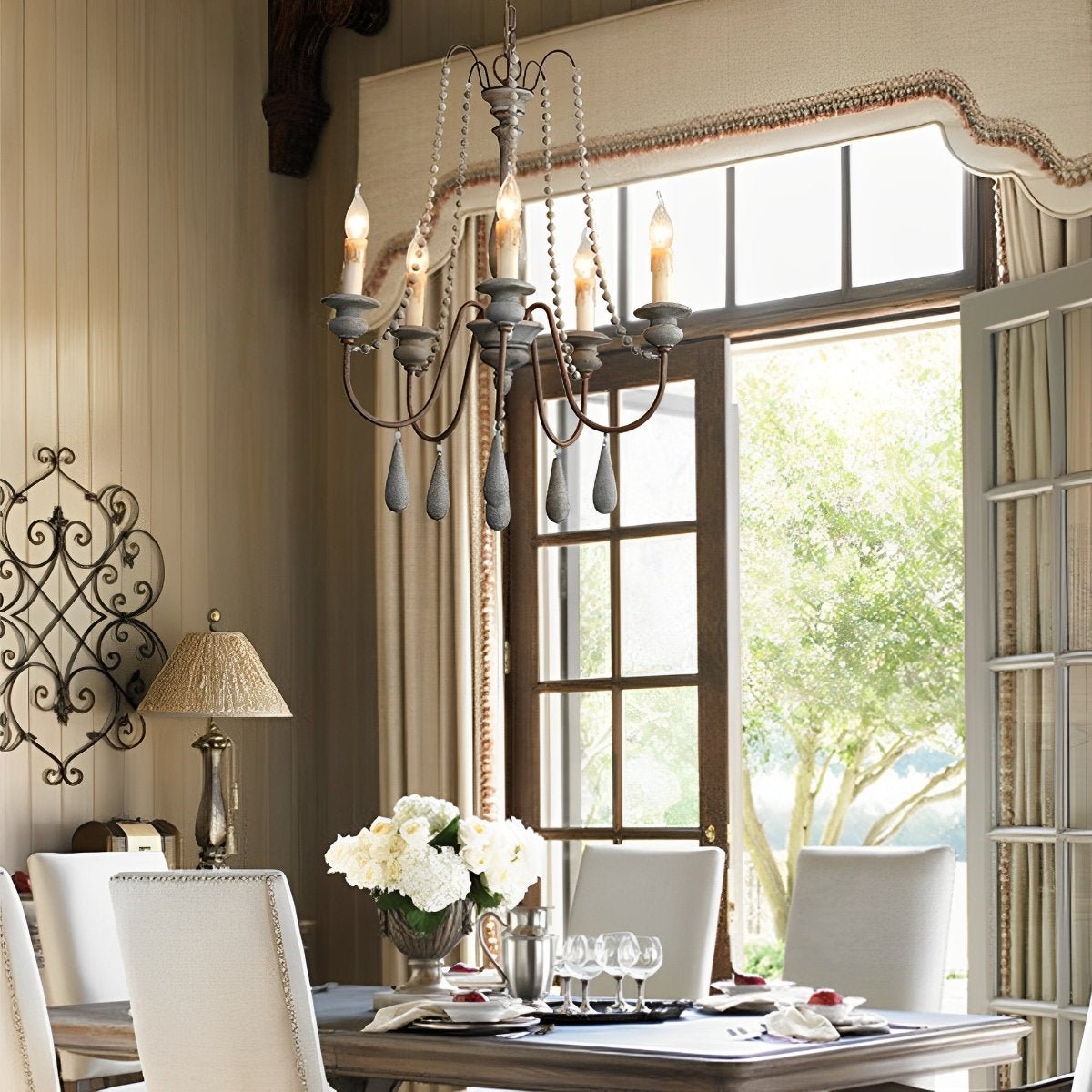 Wood Vintage Rustic Candle Chandelier Light